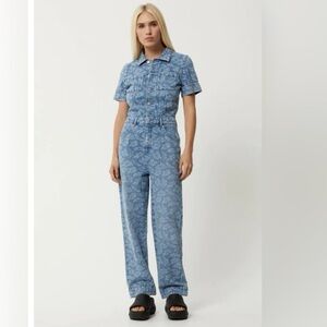 AFENDS Womens Zuri - Denim Floral Jumpsuit - Floral Blue $160 Size 4